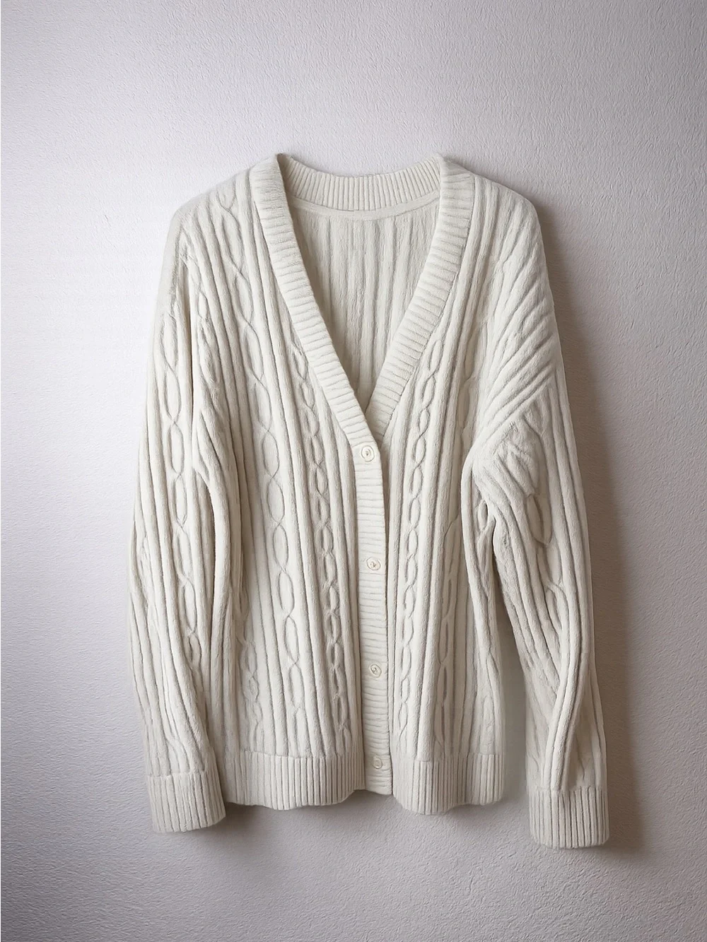 Alo Yoga Cable Knit Winter Bliss Cardigan Ivory Cream Button Front Sweater M